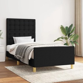 Cadru de pat cu tablie, negru, 90x190 cm, textil Negru, 90 x 190 cm, Nasturi de tapiterie