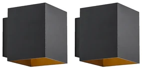 Set de 2 aplice de perete de design negru și auriu pătrate - Sola