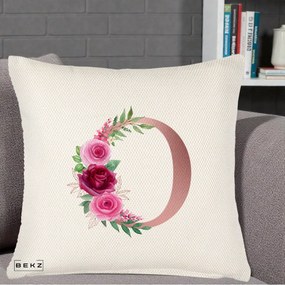 Cadou Personalizat - Perna Personalizata Monograma Rose Gold Litera O, 40x40 cm, Crem Reliefat, Husa Detasabila, Perna Inclusa, BEKZ®