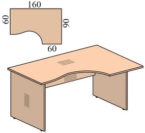 Masa ergonomica Impress 160 x 90 cm, dreapta, paltin