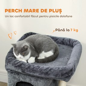 PawHut Ansamblu de joacă pentru pisici de până la 7 kg cu 2 căsuțe, pat și stâlp de sisal, 66cm, Gri | Aosom Romania
