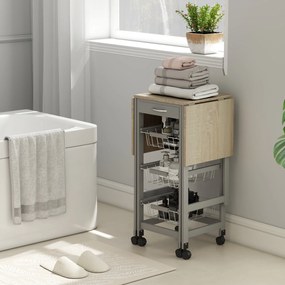 HOMCOM Cărucior de Bucătărie din Lemn și Metal cu 3 Coșuri, Sertar și Clapete, 37x37x77.5 cm, Gri | Aosom Romania