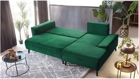 Colțar extensibil din catifea și șezlong pe partea dreaptă Bobochic Paris Hera Bis, verde