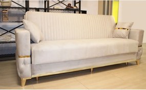 Canapea extensibila cu lada de depozitare 220x90x97 cm – stofa bej, insertii aurii – Vegas