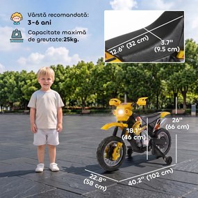 Moto Cross Electric pentru Copii HOMCOM cu Role, Galben | Aosom Romania