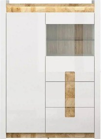 Vitrina ALAMEDA, alb/stejar, PAL/sticla securizata, 102x41x141 cm