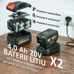 Outsunny Suflător de Frunze cu Baterie 20V, Motor Brushless 900W, 3 Niveluri de Viteză, Turbo Boost, Încărcător, Ușor, pentru Grădină, Frunze, Zăpadă, Praf | Aosom Romania