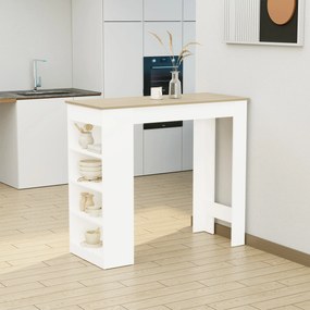HOMCOM Masă de bar pentru 2 persoane, masă înaltă stand-up cu 4 rafturi deschise, 115x50x102,7cm, alb și lemn natural | Aosom Romania
