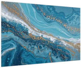 Tablou - Marmură bleu cu aur I. (90x60 cm)