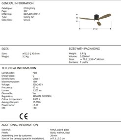 Lustra LED cu Ventilator si telecomanda Siroco D-132cm negru/nuc
