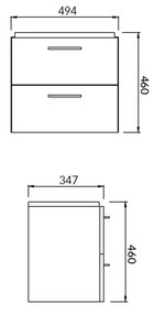 Set dulap baie suspendat Lara 2 sertare cu lavoar Cersanit Mille Slim inclus, 50 cm, Alb Alb, 500x460 mm