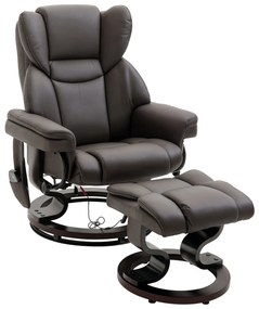 HOMCOM fotoliu relax cu taburet, fotoliu TV rotativ 360° cu masaj, funcție șezlong, fotoliu cu masaj și buzunar lateral, fotoliu recliner, piele ecologică pentru living maro | Aosom Romania