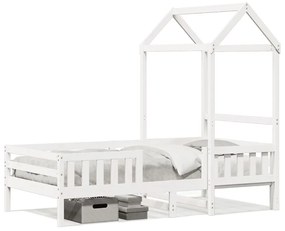 3282160 vidaXL Cadru de pat cu acoperiș, alb, 90x200 cm, lemn masiv de pin