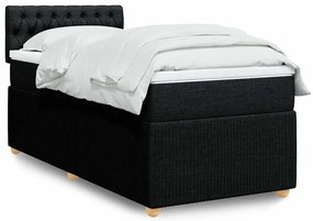 vidaXL Pat box spring cu saltea, negru, 90x190 cm, textil