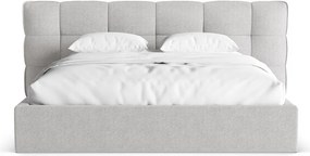 Pat matrimonial gri tapițat cu spațiu de depozitare cu somieră 160x200 cm Eric – Micadoni