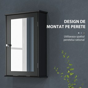 kleankin Mobilier de Baie Dulap Suspendat cu Oglindă 41x14x60cm Negru | Aosom Romania