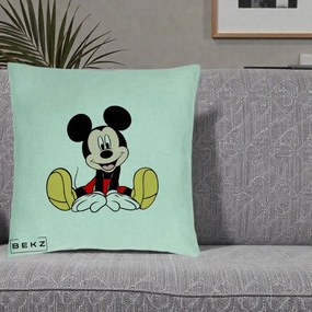 Perna Personalizata Mickey Mouse Relaxat, 40x40 cm, Verde Menta, Husa Detasabila, Perna Inclusa, BEKZ®