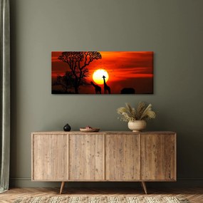 Tablou - Siluete animalelor la apus de soare (120x50 cm)