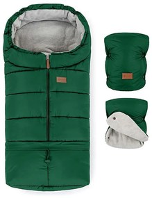 PETITE&MARS - Set sac de iarnă 3în1 JIBOT + mânuși cărucior verde