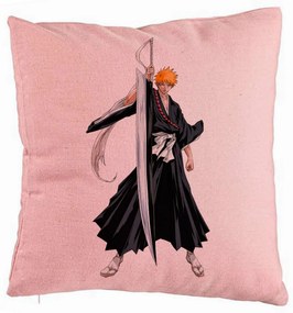 Perna Decorativa cu Bleach - Ichigo, 40x40 cm, Roz, Husa Detasabila, Burduf