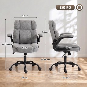 HOMCOM Scaun de Birou Rotativ cu Cotiere Rabatabile, Înălțime Reglabilă, Țesătură cu Aspect de In, Gri | Aosom Romania