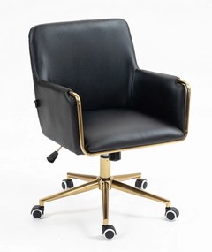 HR4318K Scaun Neagră Piele Ecologica cu Bază Aurie