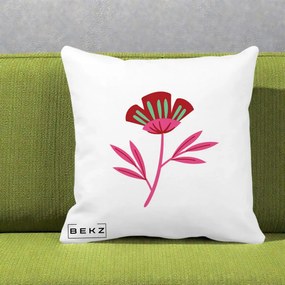 Perna Decorativa Floare Macul Roz-Rosu Grafic, 40x40 cm, Alba Mata, Husa Detasabila, Perna Inclusa, BEKZ®