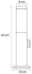 Lampă de exterior gri închis cu sticlă opală 45cm IP44 cu priză și senzor de mișcare - Malios
