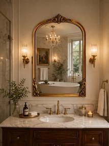 Oglindă decorativă de perete, ramă aurie antichizată, 60x90 cm