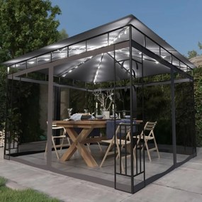 vidaXL Pavilion cu plasă anti-țânțari&amp;lumini LED, antracit, 3x3x2,73 m