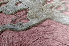 Tablou copacul abstract pe lemn cu contrast roz