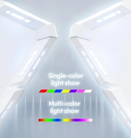 DOWINX Birou de Gaming RGB cu Iluminare Multicoloră și Design din Fibră de Carbon, Telecomanda, Mouse pad impermeabil, 120 cm, Alb