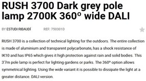 Stalp LED iluminat exterior simetric 360º wide IP65 RUSH 370cm 2700K DALI