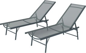 Outsunny Set de 2 șezlonguri pliabile textilenă transat grădină exterior reglabil 54 x 164 x 84 cm gri deschis | Aosom Romania