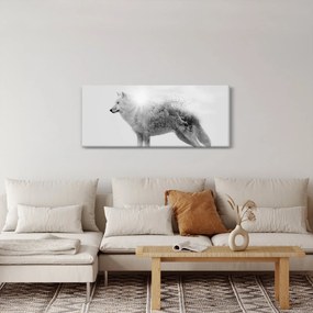 Tablou - Lupul arctic oglindit în peisajul sălbatic, alb-negru (120x50 cm)