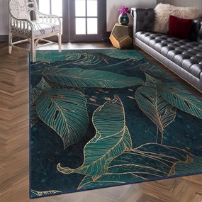 Covor tip traversă culoare petrol lavabil 80x200 cm Midnight Jungle – Mila Home