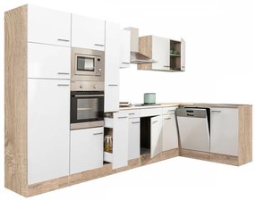 Dulap de bucătărie de colț Yorki 370, corp din stejar Sonoma, cu față alb satinat