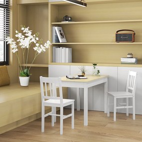 HOMCOM Set de 2 scaune de dining din lemn masiv, scaun de bucătărie, spătar lamele, stil casă de țară alb | Aosom Romania