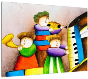 Tablou pe sticlă - Muzicanții, pictură (70x50 cm)