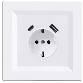 Priză cu împământare Nova cu conector USB 2A cu cadru alb