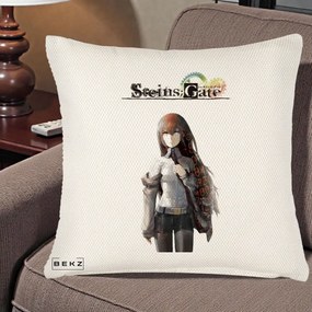 Perna Personalizata Steins Gate Kurisu Makise Anime, 40x40 cm, Crem Reliefat, Husa Detasabila, Perna Inclusa, BEKZ®