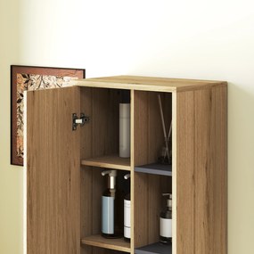 HOMCOM Coloană de Baie de Perete Dulap de Baie cu Compartimente Deschise și 2 Uși 40x24x141,5 cm Natural | Aosom Romania