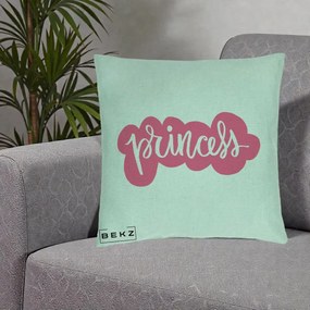 Perna Decorativa Princess Text Roz, 40x40 cm, Verde Menta, Husa Detasabila, Perna Inclusa, BEKZ®