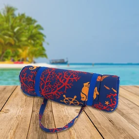 Sezlong de plaja in rulou CALUT DE MARE CU CORALI 148x52 cm, albastru