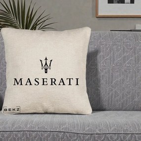 Perna Personalizata cu emblema Maserati, 40x40 cm, Bej Canapea, Husa Detasabila, Perna Inclusa, BEKZ®
