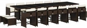 vidaXL Set mobilier de grădină cu perne, 17 piese, maro, poliratan
