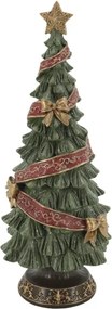 Decorațiune brad de Crăciun, verde, din acril, pictată manual, cu panglici și fundițe, 15x40 cm, „Noël"