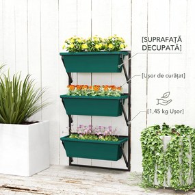 Outsunny Jardinieră Verticală pentru Exterior cu 3 Niveluri și Ghivece cu Orificii de Drenaj, 56x42x100 cm, Verde | Aosom Romania