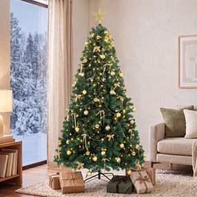 HOMCOM Brad de Crăciun Artificial 180 cm cu 240 Lumini LED, 755 Ramuri din PVC, Stea, Globuri, Fundițe, Verde | Aosom Romania