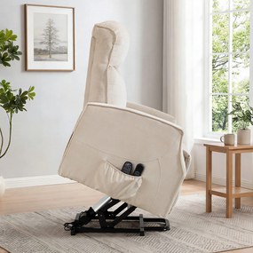 HOMCOM Fotoliu Electric cu Ridicare 150° din Material ce Imita Inul cu 8 Puncte de Masaj, Încălzire, Bej | Aosom Romania